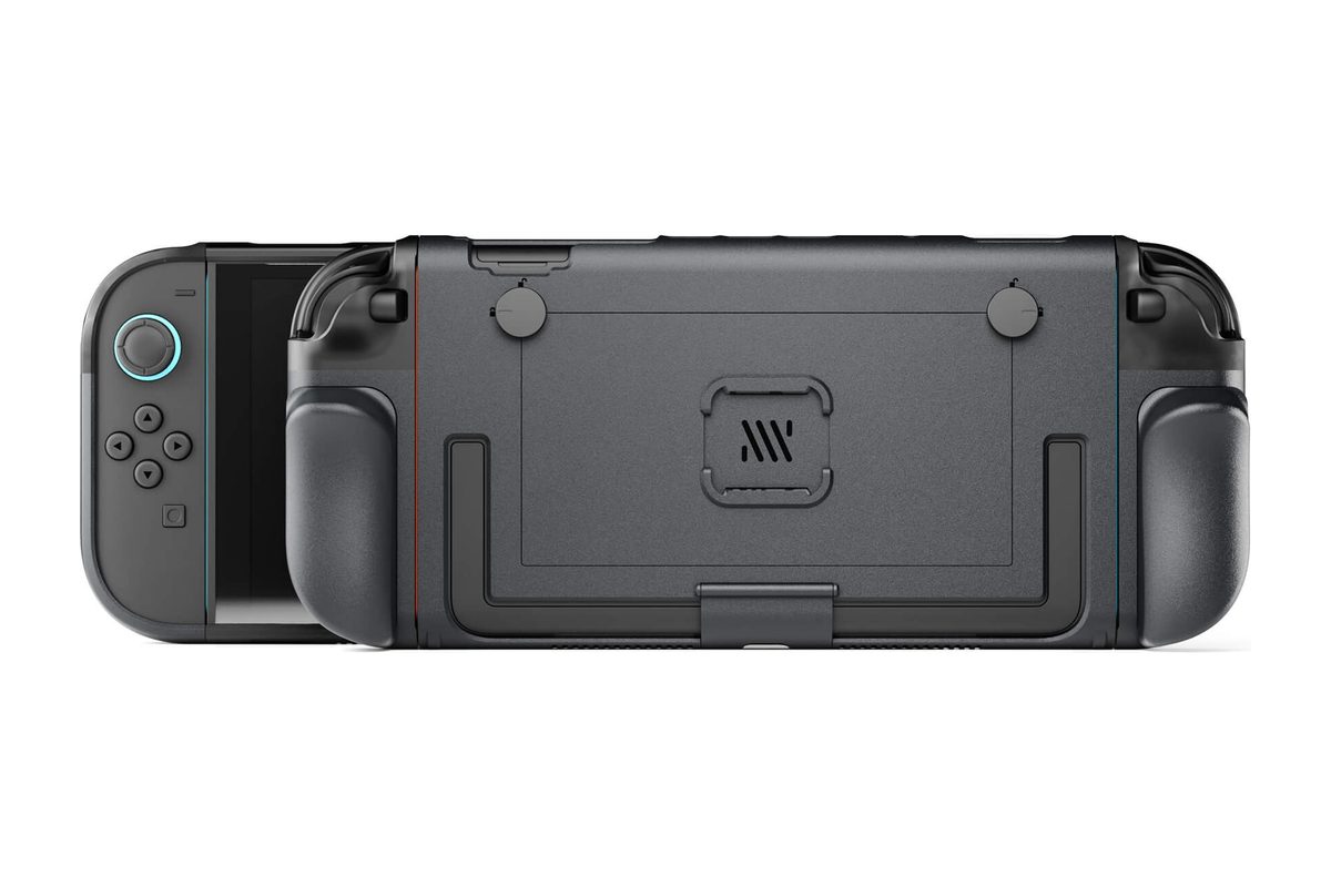Mechanism Basecase for Switch 2, rear view showing the mount point and grips